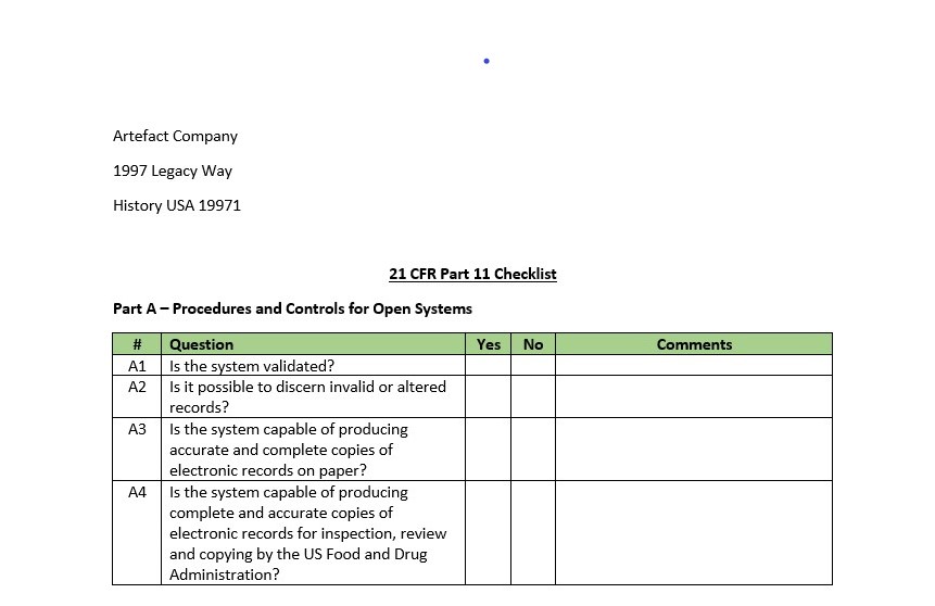 21_CFR_Part_11_Checklists